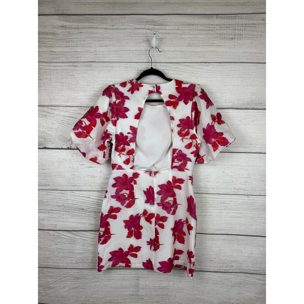 Entro Women's White & Pink Floral Puff Sleeve Open Back Mini Dress Size Large - Picture 11 of 11